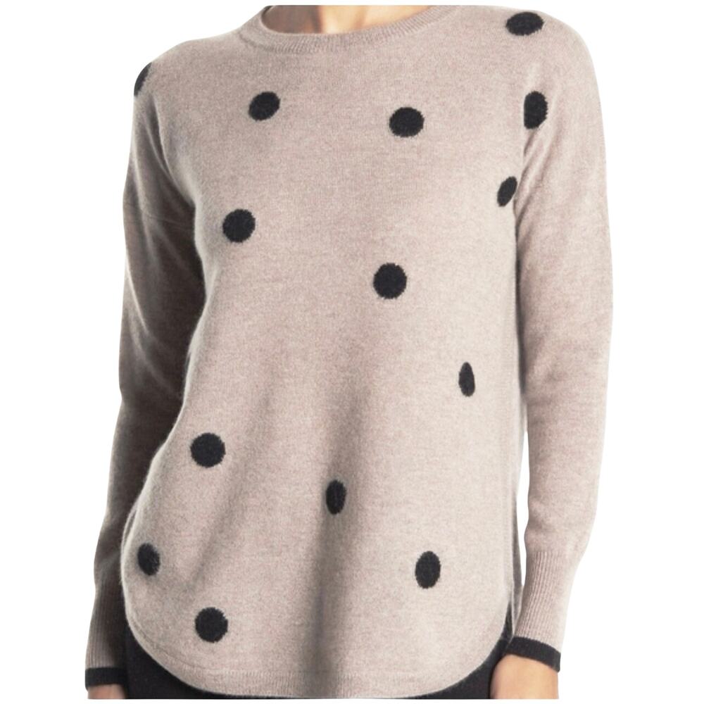 PHILOSOPHY Women’s Tan and Black Polka Dot Cashmere Crewneck Sweater